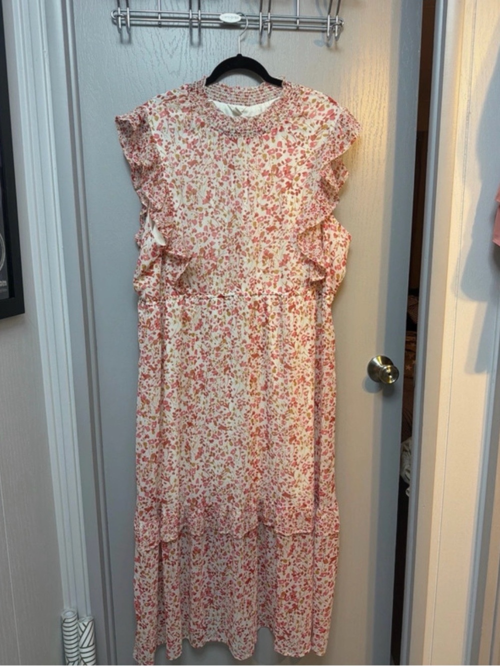 Caslon Cream and Pink Floral Ruffle Maxi Dress